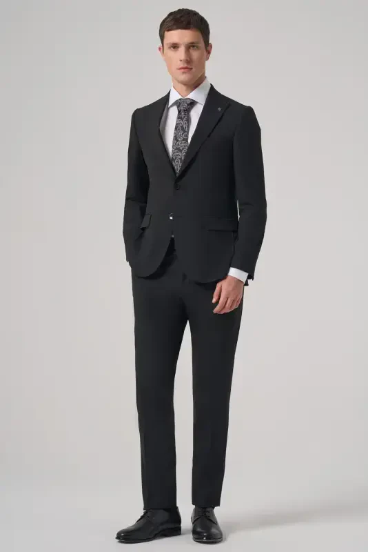 Modazone Men's Black Polyviscose Basic Slim Fit Pointed Collar Suit - 4