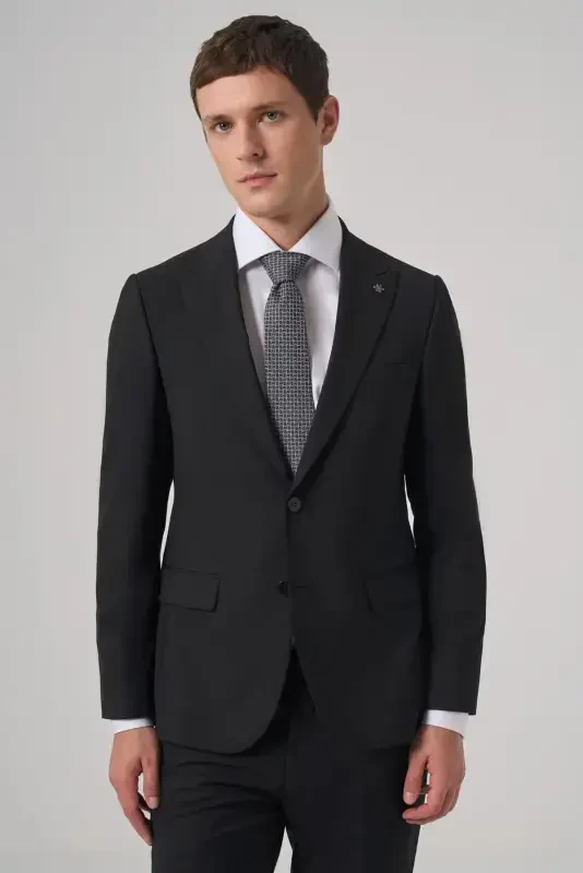 Modazone Men's Black Polyviscose Basic Slim Fit Pointed Collar Suit - 1