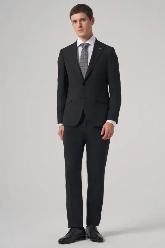 Modazone Men's Black Polyviscose Basic Slim Fit Pointed Collar Suit - 4