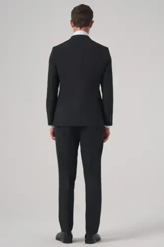 Modazone Men's Black Polyviscose Basic Slim Fit Pointed Collar Suit - 5