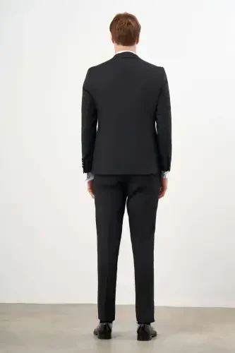 Modazone Men's Black Polyviscose Ceromonia Jacquard Pattern Slim Fit Pointed Collar Tuxedo - 6