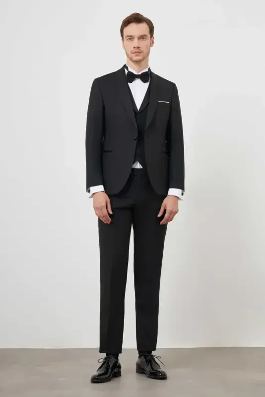 Modazone Men's Black Polyviscose Ceromonia Santorini Slim Fit Shawl Collar Groom Suit - MORVEN