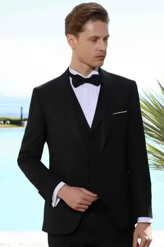 Modazone Men's Black Polyviscose Ceromonia Santorini Slim Fit Shawl Collar Groom Suit - 7