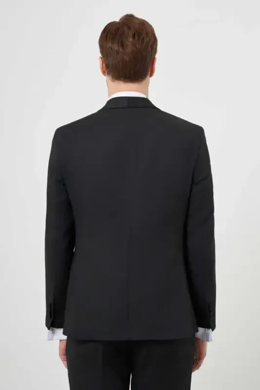 Modazone Men's Black Polyviscose Ceromonia Santorini Slim Fit Shawl Collar Groom Suit - 8