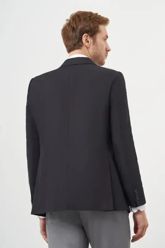 Modazone Men's Black Polyviscose Slim Fit Peak Lapel Classic Jacket - 5