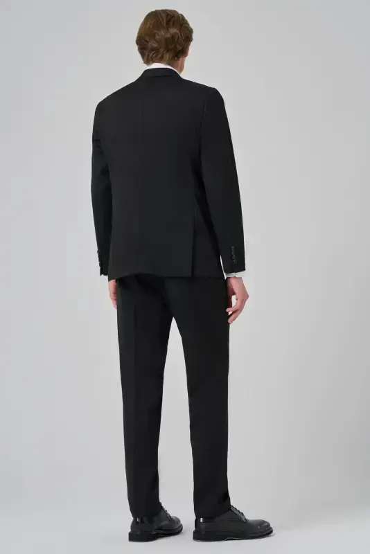 Modazone Men's Black Polyviscose Trend Plain Pattern Slim Fit Pointed Collar Double Breasted Suit - 4