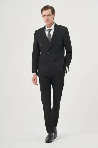 Modazone Men's Black Polyviscose Trend Plain Slim Fit Pointed Collar Double Breasted Suit - 3