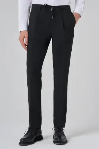 Modazone Men's Black Polyviscose Trend Striped Slim Fit Jogger Pants - MORVEN (1)