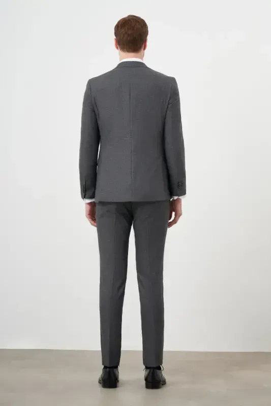 Modazone Men's Black Polyviscose Trend Vest Patterned Slim Fit Pointed Collar Suit - 6