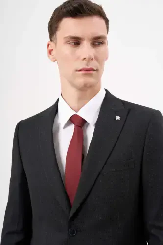 Modazone Men's Black Polyviscose Trendy Patterned Slim Fit Pointed Collar Suit - 3