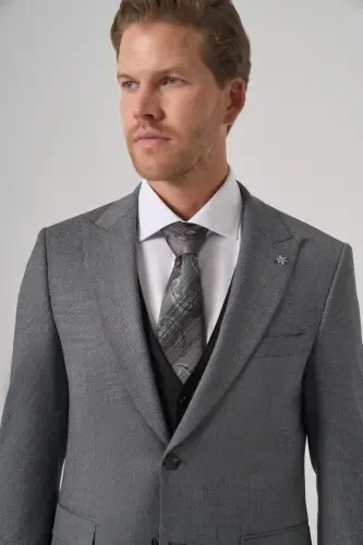 Modazone Men's Black Polyviscose Trendy Patterned Slim Fit Vest Combination Suit - 2