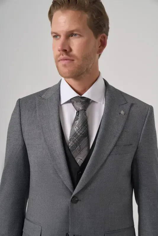 Modazone Men's Black Polyviscose Trendy Patterned Slim Fit Vest Combination Suit - 2