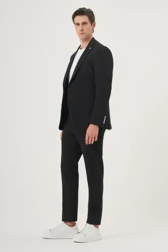 Modazone Men's Black Polyviscose Trendy Striped Slim Fit Notch Lapel Suit - 3