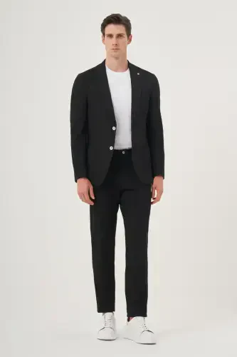 Modazone Men's Black Polyviscose Trendy Striped Slim Fit Notch Lapel Suit - 4