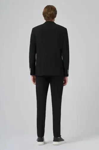 Modazone Men's Black Polyviscose Trendy Striped Slim Fit Pointed Collar Double Breasted Suit - 5