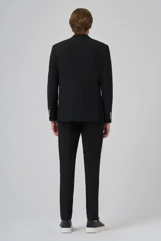 Modazone Men's Black Polyviscose Trendy Striped Slim Fit Pointed Collar Double Breasted Suit - 5