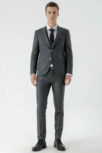 Modazone Men's Black Polyviscose Trendy Vest Patterned Slim Fit Pointed Collar Suit - 1