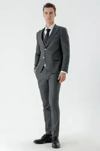 Modazone Men's Black Polyviscose Trendy Vest Patterned Slim Fit Pointed Collar Suit - MORVEN (1)