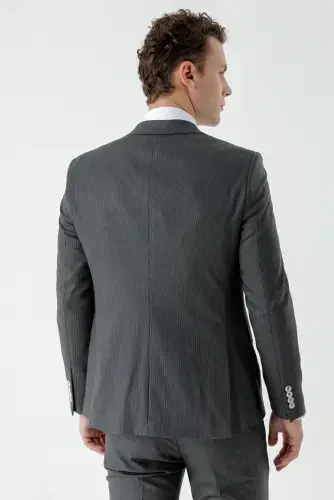 Modazone Men's Black Polyviscose Trendy Vest Patterned Slim Fit Pointed Collar Suit - 6