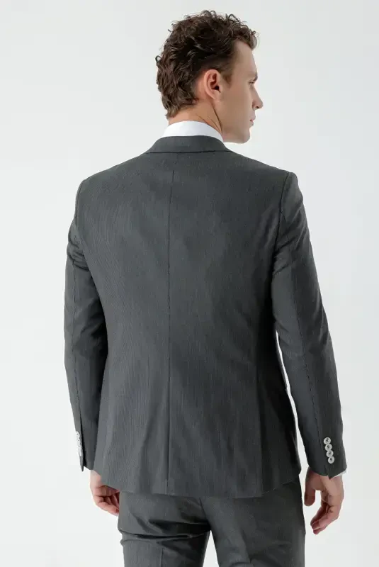 Modazone Men's Black Polyviscose Trendy Vest Patterned Slim Fit Pointed Collar Suit - 6