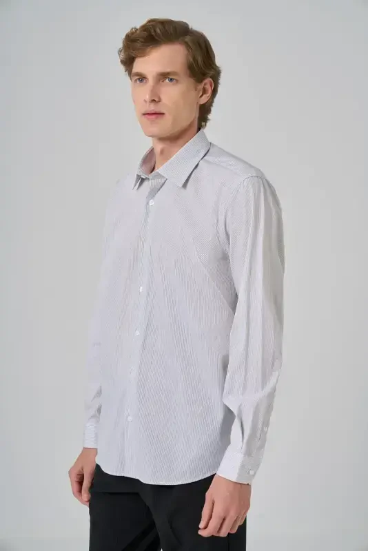 Modazone Men's Black Striped Regular Fit Hard Collar Shirt - 3