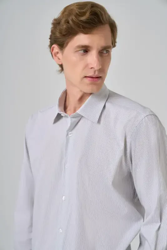 Modazone Men's Black Striped Regular Fit Hard Collar Shirt - 4