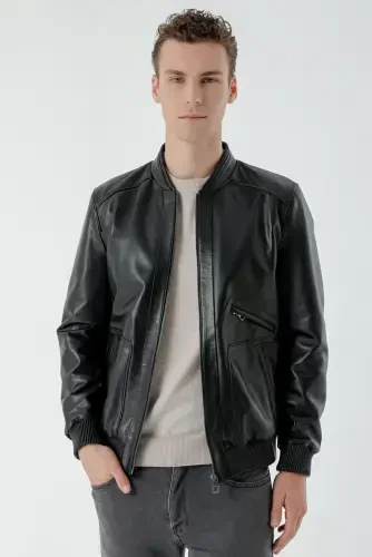 Modazone Men's Black Toledo Elasticated Leather Jacket - 2