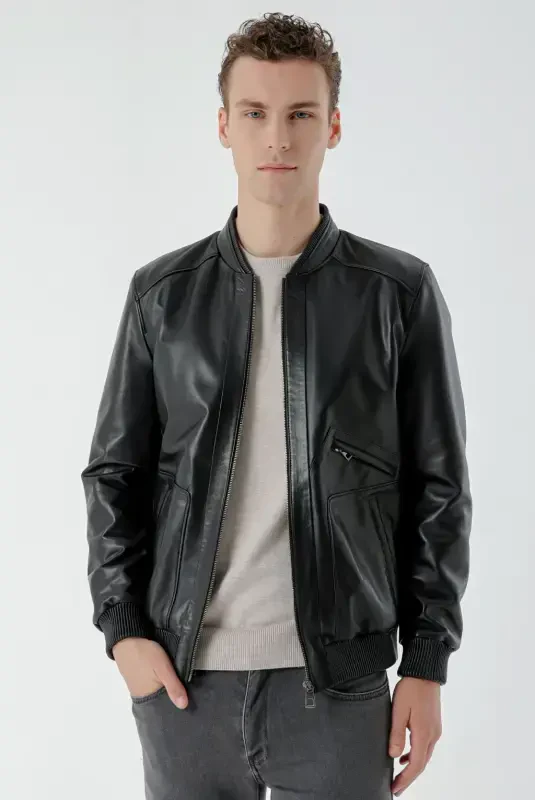 Modazone Men's Black Toledo Elasticated Leather Jacket - 2