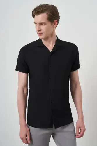 Modazone Men's Black Trend Apache Collar Short Sleeve Shirt 