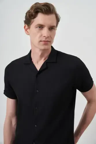 Modazone Men's Black Trend Apache Collar Short Sleeve Shirt - 3