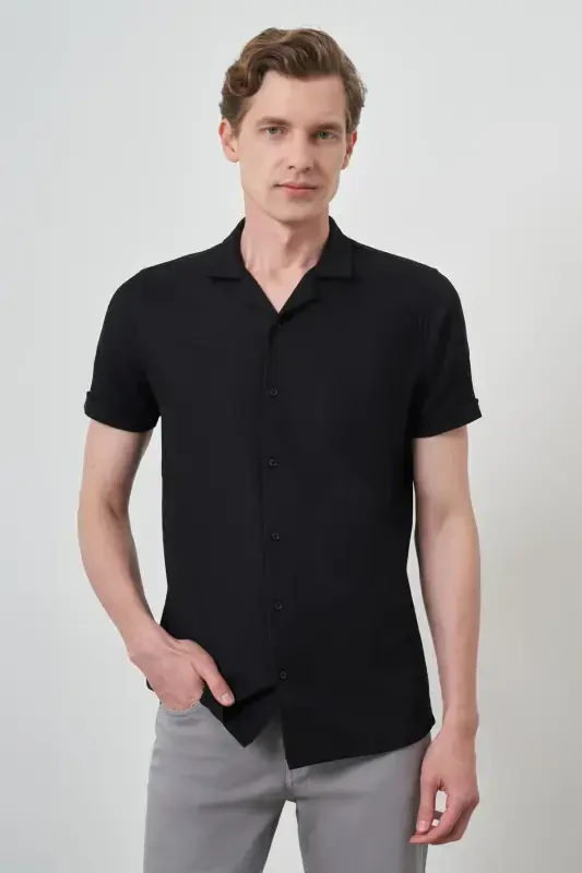Modazone Men's Black Trend Apache Collar Short Sleeve Shirt - 4