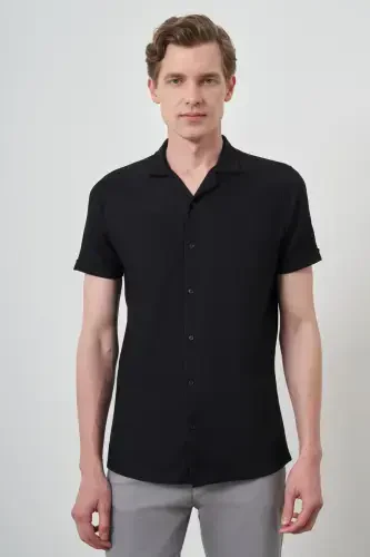 Modazone Men's Black Trend Apache Collar Short Sleeve Shirt - 5