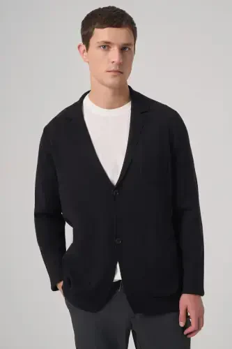 Modazone Men's Black Trend Classic Collar Front Buttoned Cardigan 