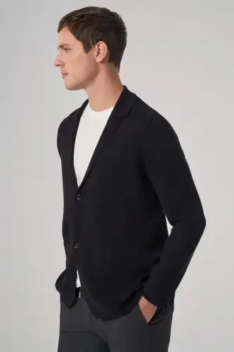 Modazone Men's Black Trend Classic Collar Front Buttoned Cardigan - 2