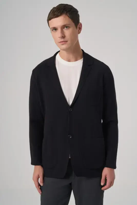 Modazone Men's Black Trend Classic Collar Front Buttoned Cardigan - 3