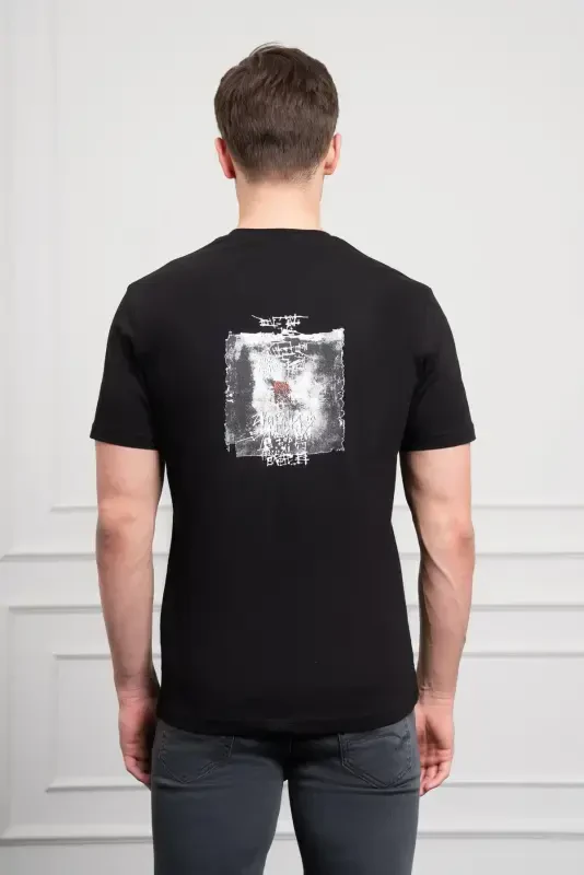 Modazone Men's Black Trend Crew Neck Dynamic Fit Cotton T-Shirt - 5