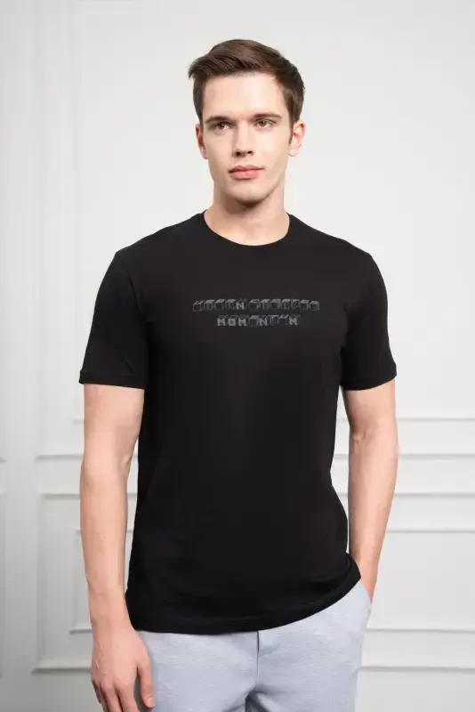 Modazone Men's Black Trend Crew Neck Dynamic Fit Cotton T-Shirt - 1