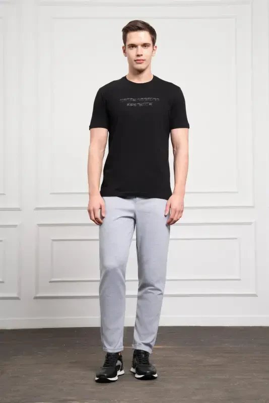 Modazone Men's Black Trend Crew Neck Dynamic Fit Cotton T-Shirt - 2