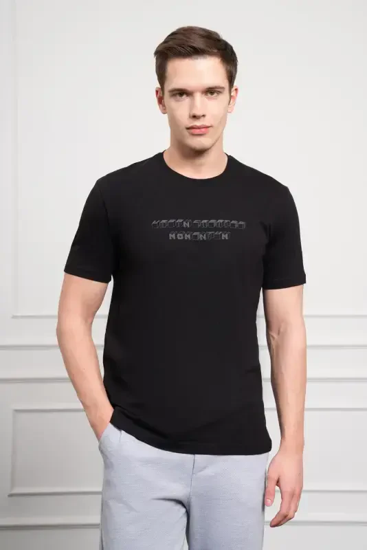 Modazone Men's Black Trend Crew Neck Dynamic Fit Cotton T-Shirt - 3