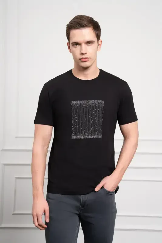 Modazone Men's Black Trend Crew Neck Dynamic Fit Cotton T-Shirt - 1