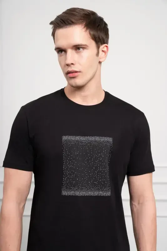 Modazone Men's Black Trend Crew Neck Dynamic Fit Cotton T-Shirt - 4