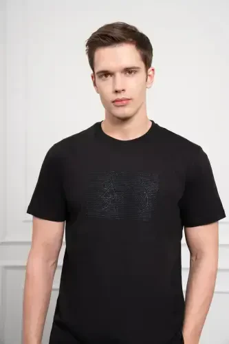 Modazone Men's Black Trend Crew Neck Dynamic Fit Cotton T-Shirt - 4