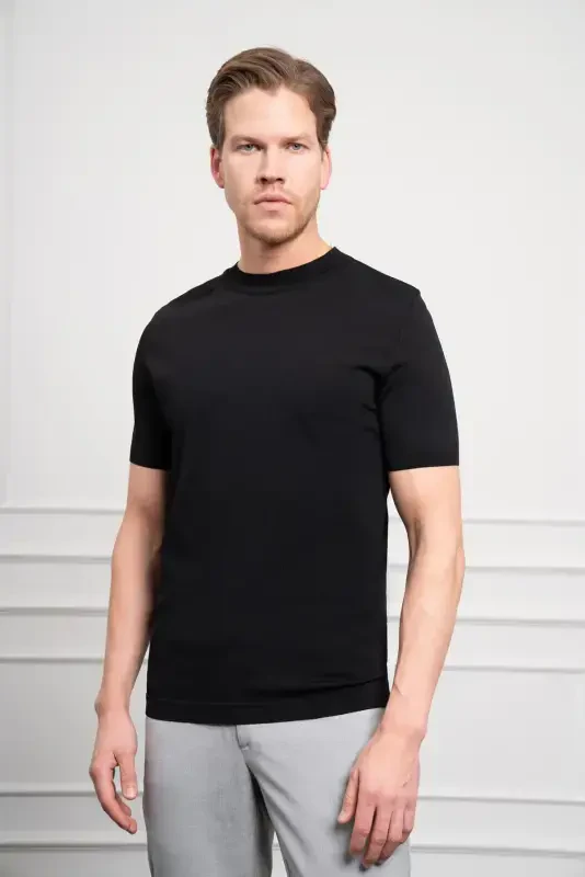 Modazone Men's Black Trend Crew Neck Dynamic Fit Relaxed Fit Rayon T-Shirt - 4