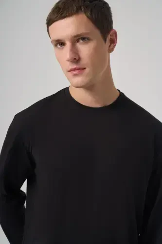 Modazone Men's Black Trend Crew Neck Rayon Sweatshirt - 4