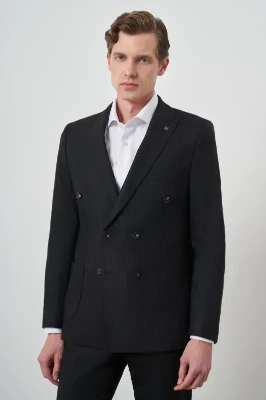 Modazone Men's Black Trend Double Breasted Slim Fit Suit - MORVEN