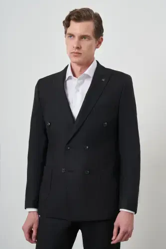 Modazone Men's Black Trend Double Breasted Slim Fit Suit - 4