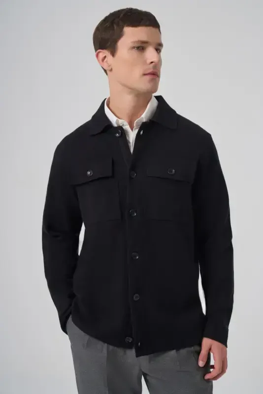 Modazone Men's Black Trend Hooded Cardigan with Pockets and Buttons - 1