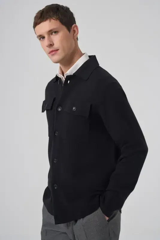 Modazone Men's Black Trend Hooded Cardigan with Pockets and Buttons - 2