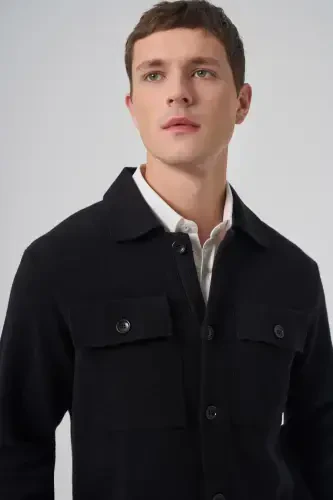 Modazone Men's Black Trend Hooded Cardigan with Pockets and Buttons - 4