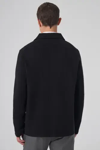 Modazone Men's Black Trend Hooded Cardigan with Pockets and Buttons - 5